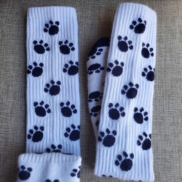White Socks with Navy Blue Paw Prints - Picture 2 of 3